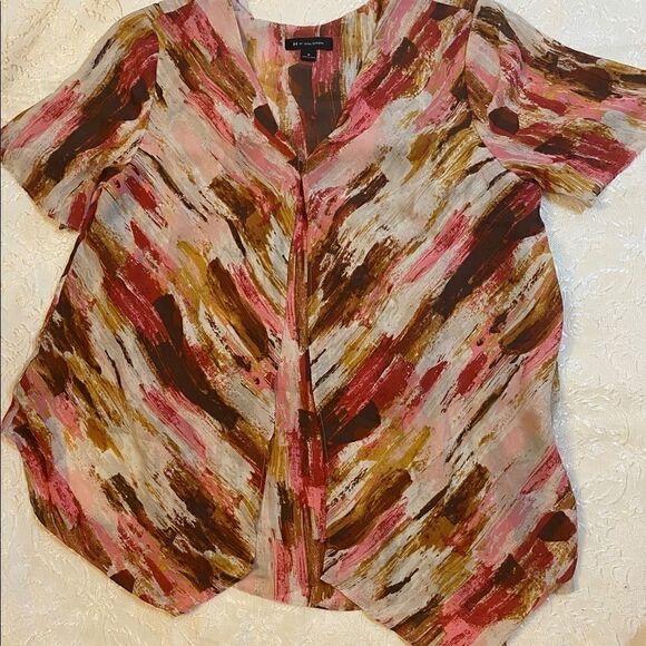 💥H by Halston short sleeve layered multicolor top size : 8 - Picture 2 of 9